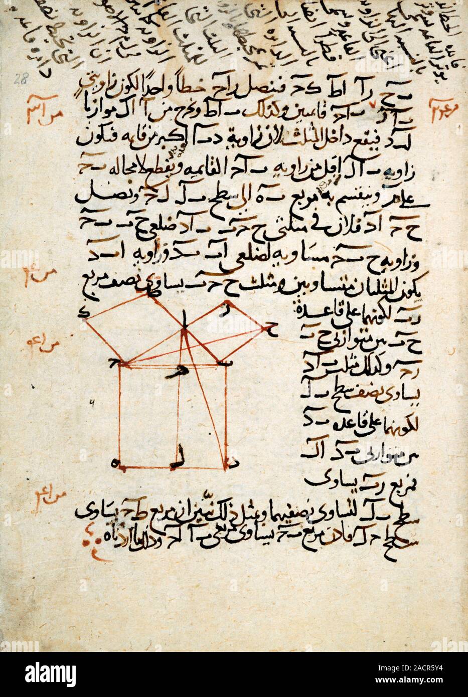 Pythagorean theorem. 13th-century Arabic manuscript page showing a
