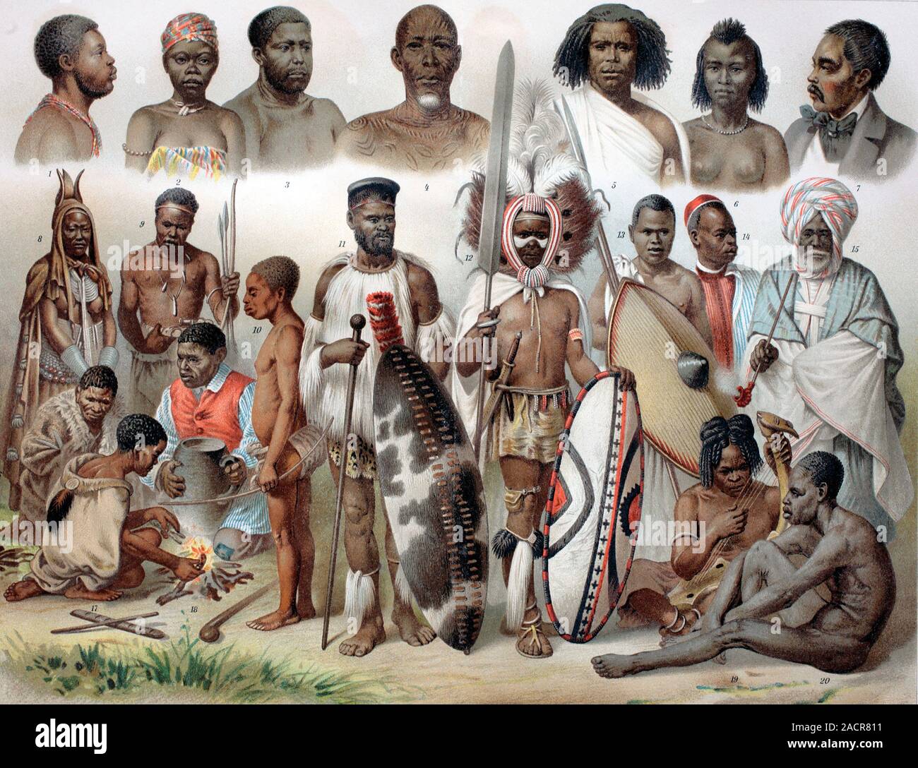 Ethnic groups of Africa, 19th-century artwork. The groups are: 1 ...