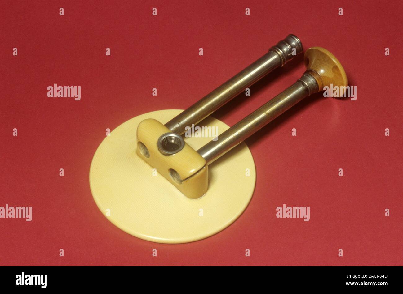 Threepiece pocket monaural stethoscope, made from ivorine and nickel. French physician, Rene