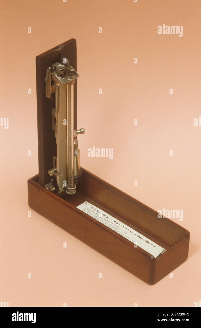 Nicholson sphygmomanometer in its case, dating from 1910, America. The sphygmomanometer was