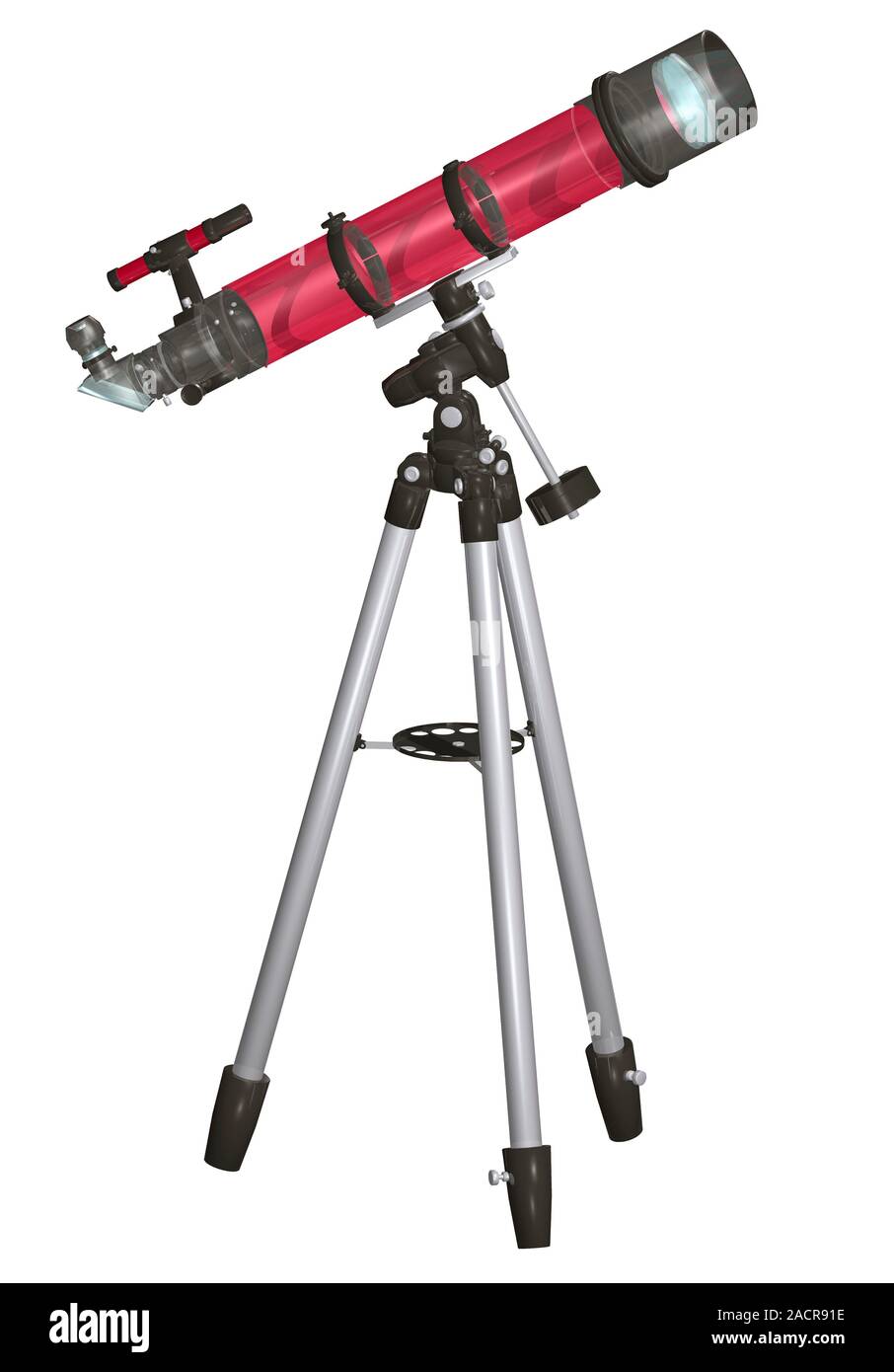 Refracting telescope. Computer artwork showing the structure of a