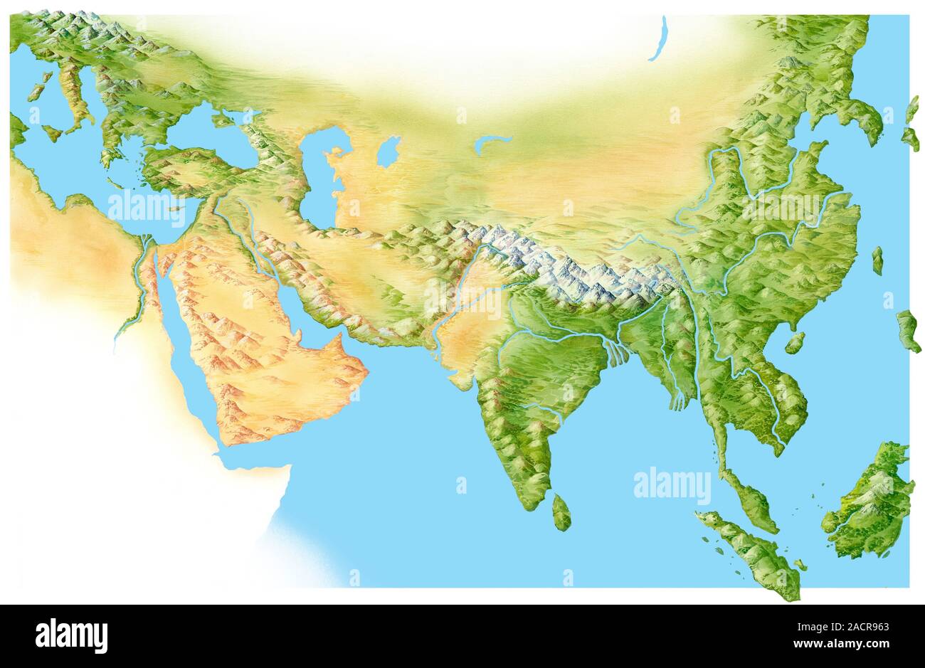 East Asia Physical Map Rivers Geography Of Asia Artwork Of The Geographical Features Of The Southern And Eastern Parts Of The Continent Of Asia Features Shown Include Rivers Lak 2ACR963