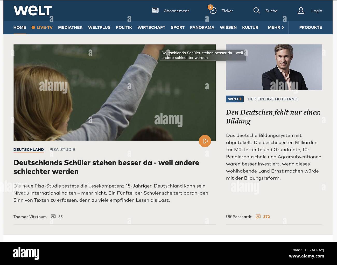 A Screen Shot Of The Die Welt German Newspaper Homepage Stock Photo Alamy