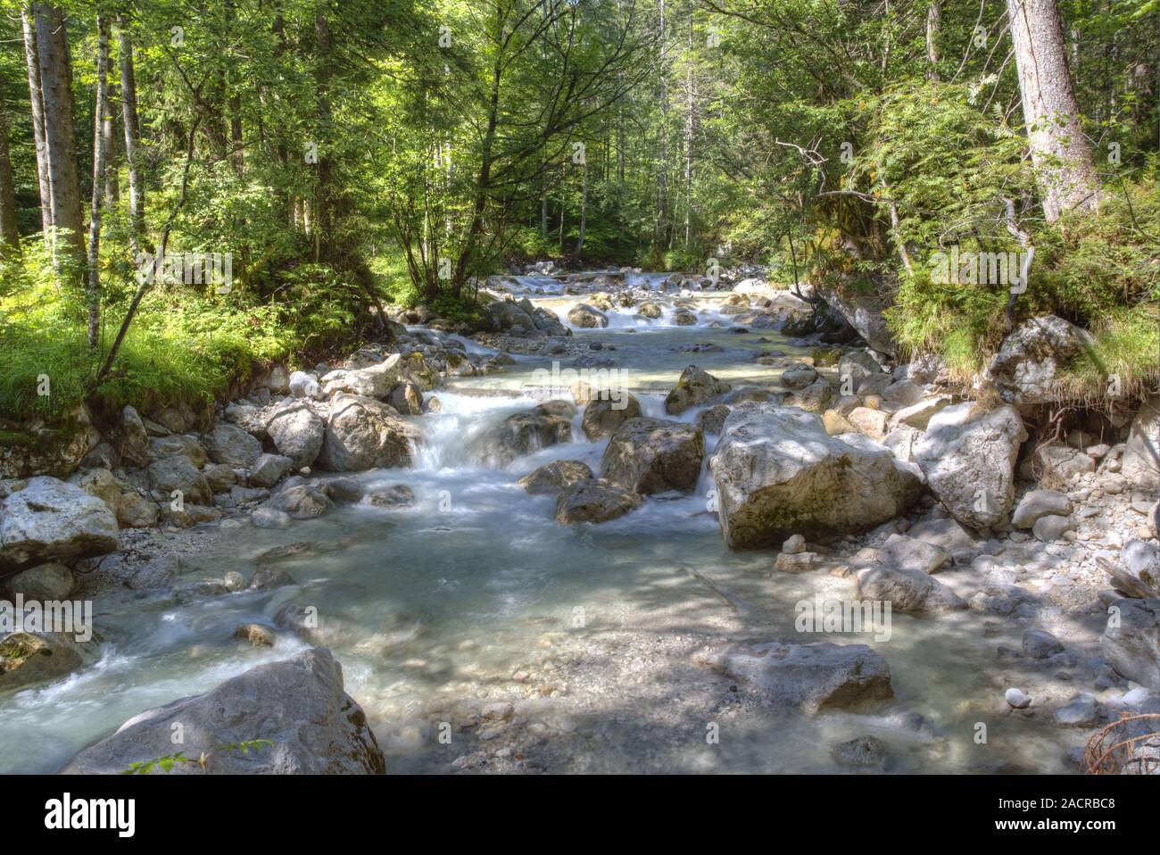 Bergbach in the Alps, Bavaria, developed as HDR Stock Photo