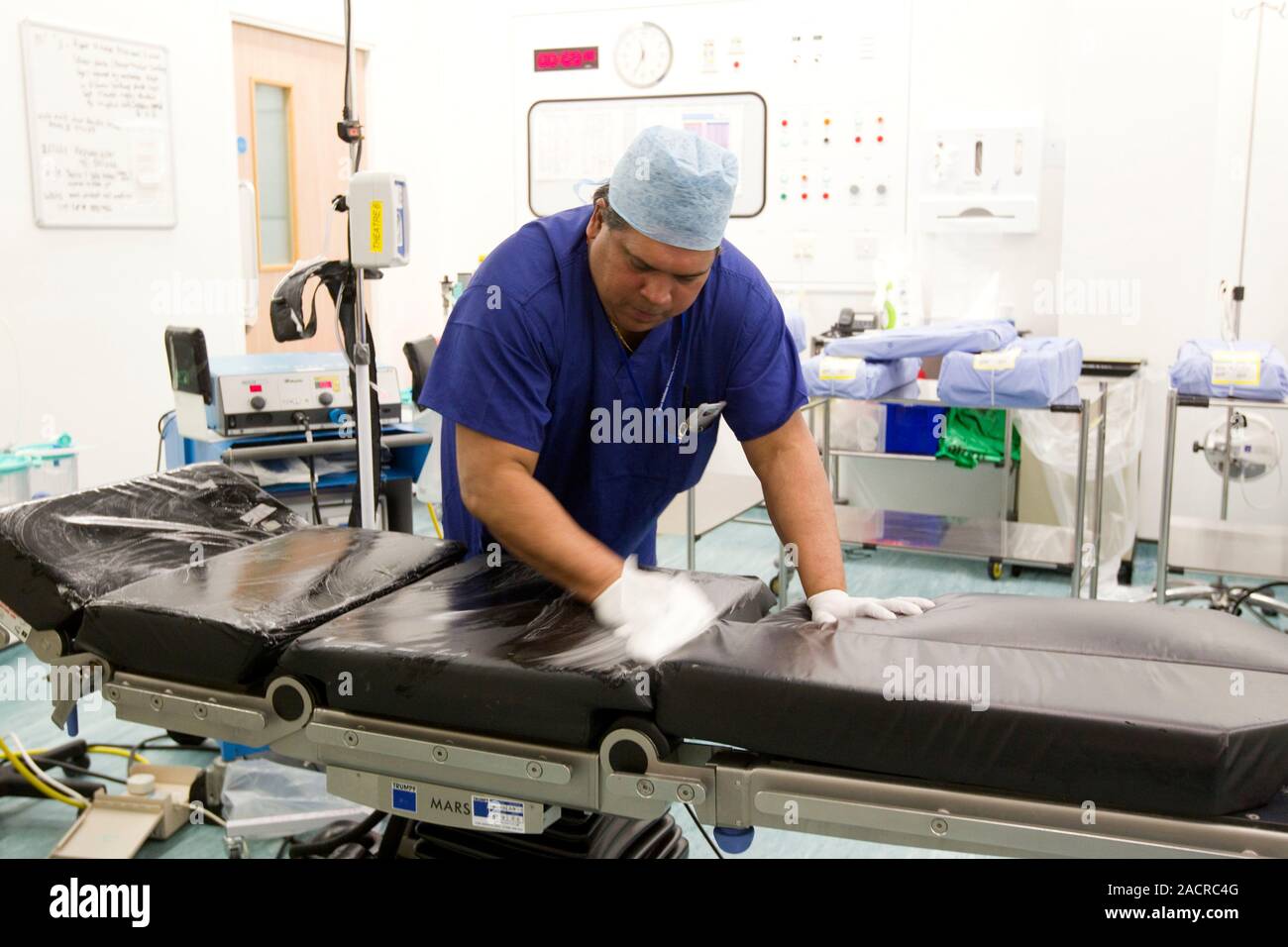 Cleaning operating theatre equipment. Rigorous hygiene is necessary to