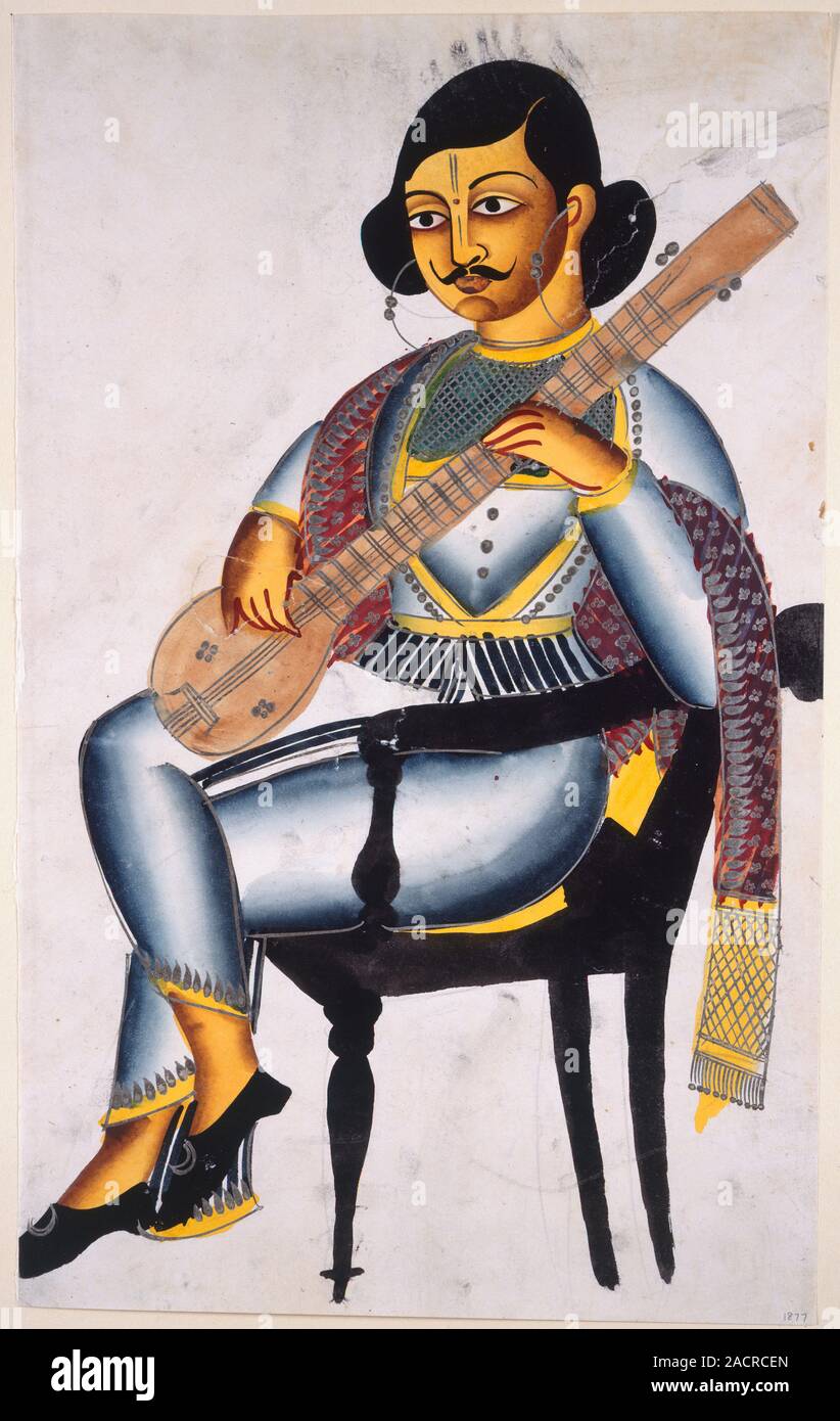 A Bengali musician, Bengali gallant seated on a chair playing a tambura