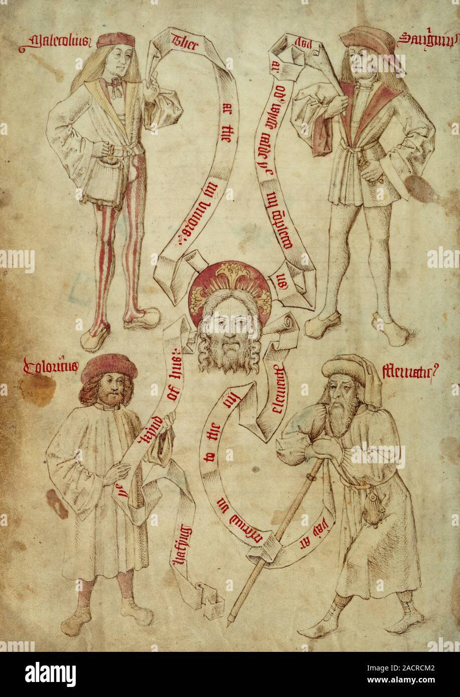 Choleric Man Four male figures representing the Four Humours, Melancholic Man ...