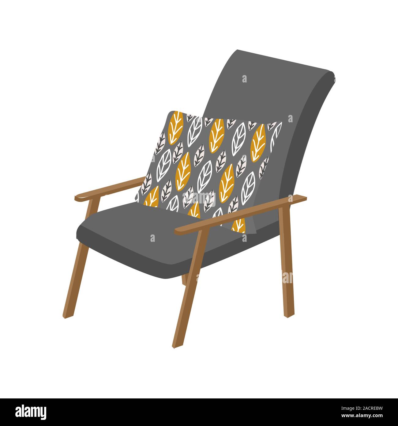 Isolated scandinavian style armchair and pillow with pattern. Cute