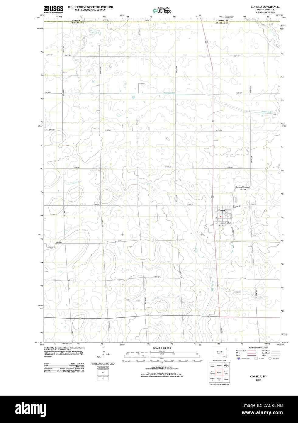 USGS TOPO Map South Dakota SD Corsica 20120618 TM Restoration Stock