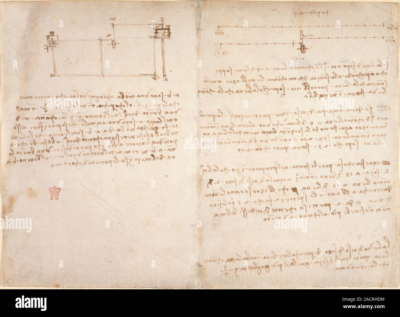 Drawings by Leonardo Da Vinci on on the mechanical powers and forces