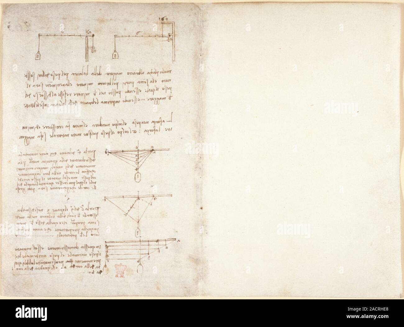 Drawings by Leonardo Da Vinci on on the mechanical powers and forces