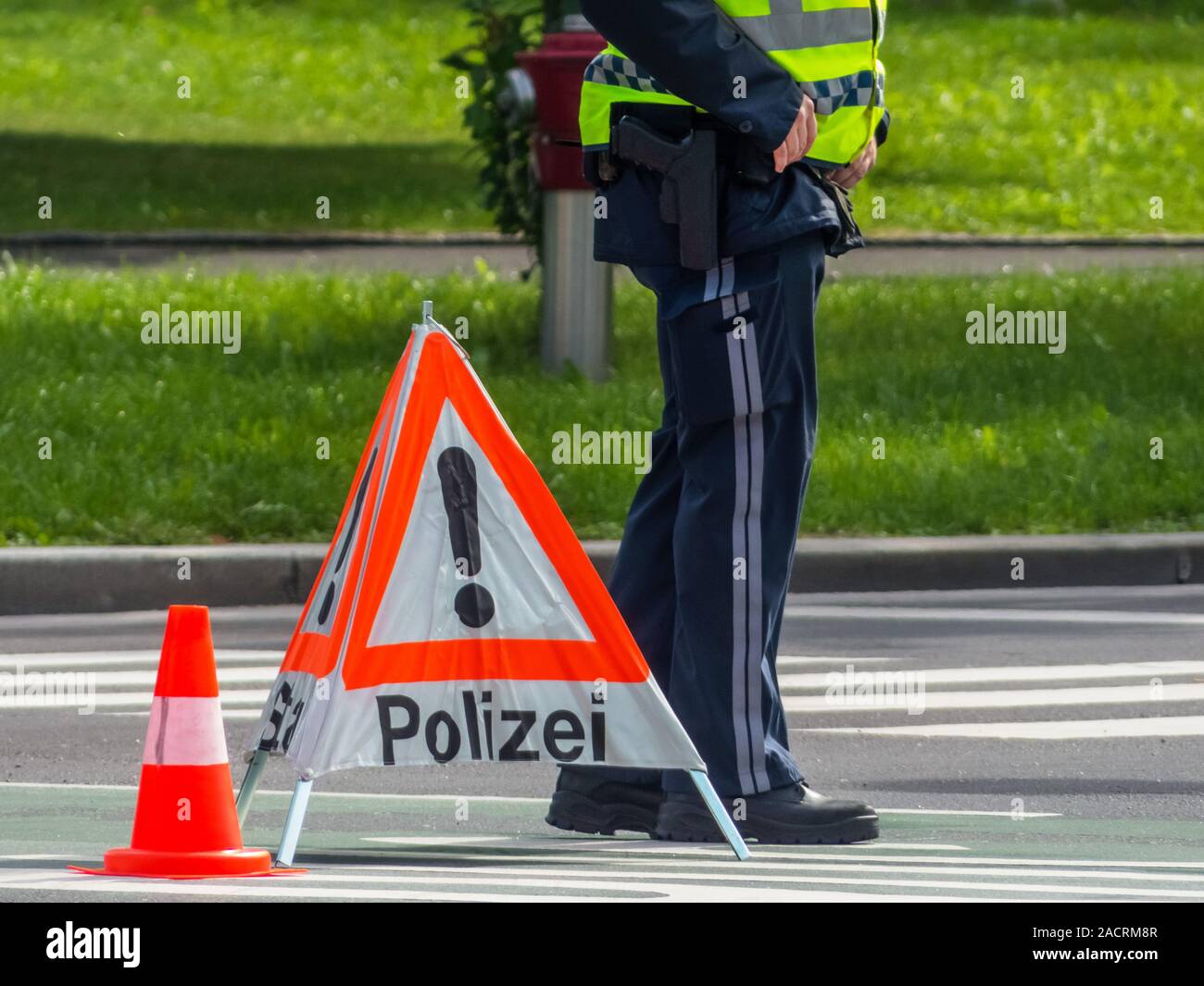 Police deployment. road block Stock Photo