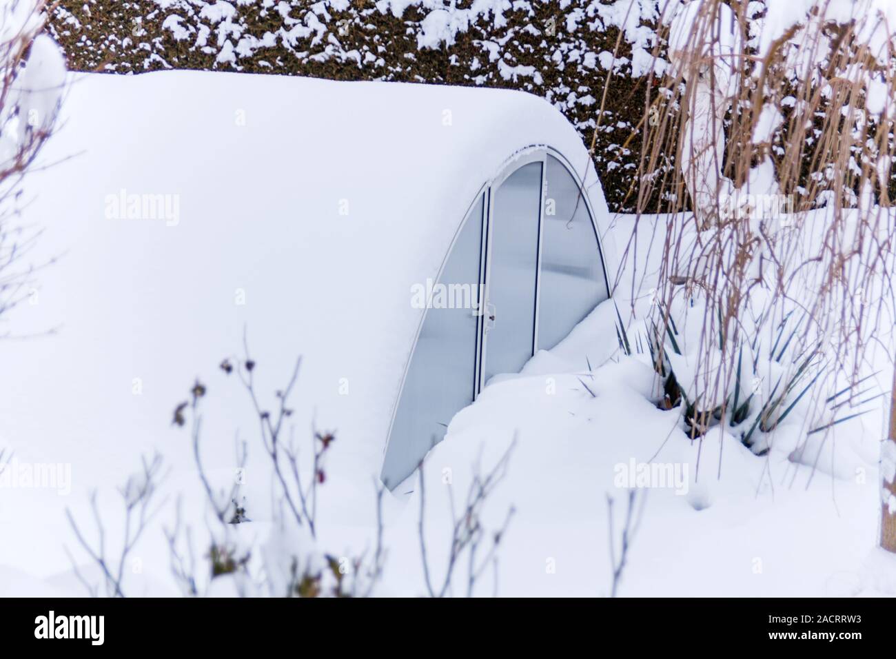 Greenhouse in the snow Stock Photo Alamy