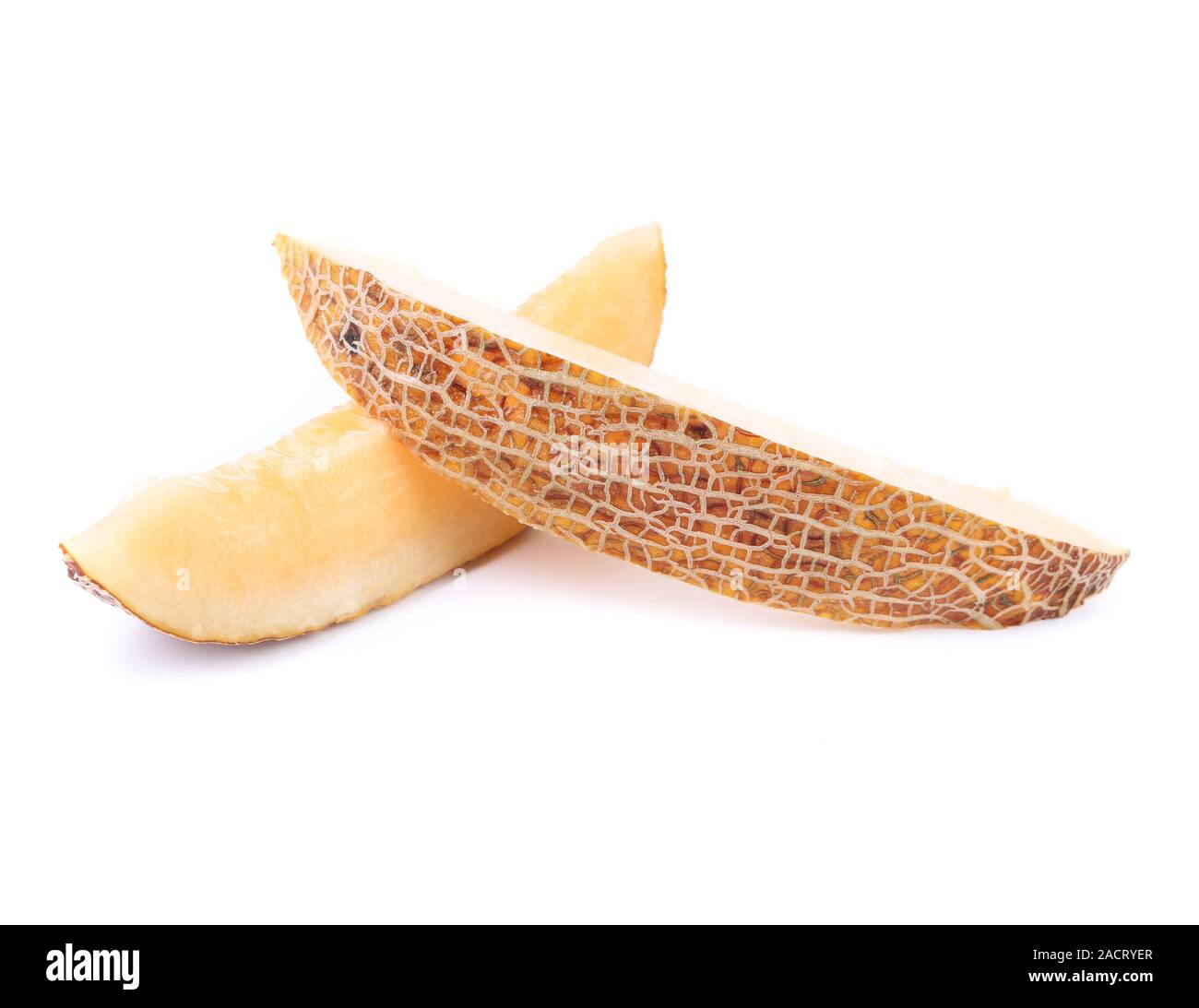 Two melon slices on a white background Stock Photo