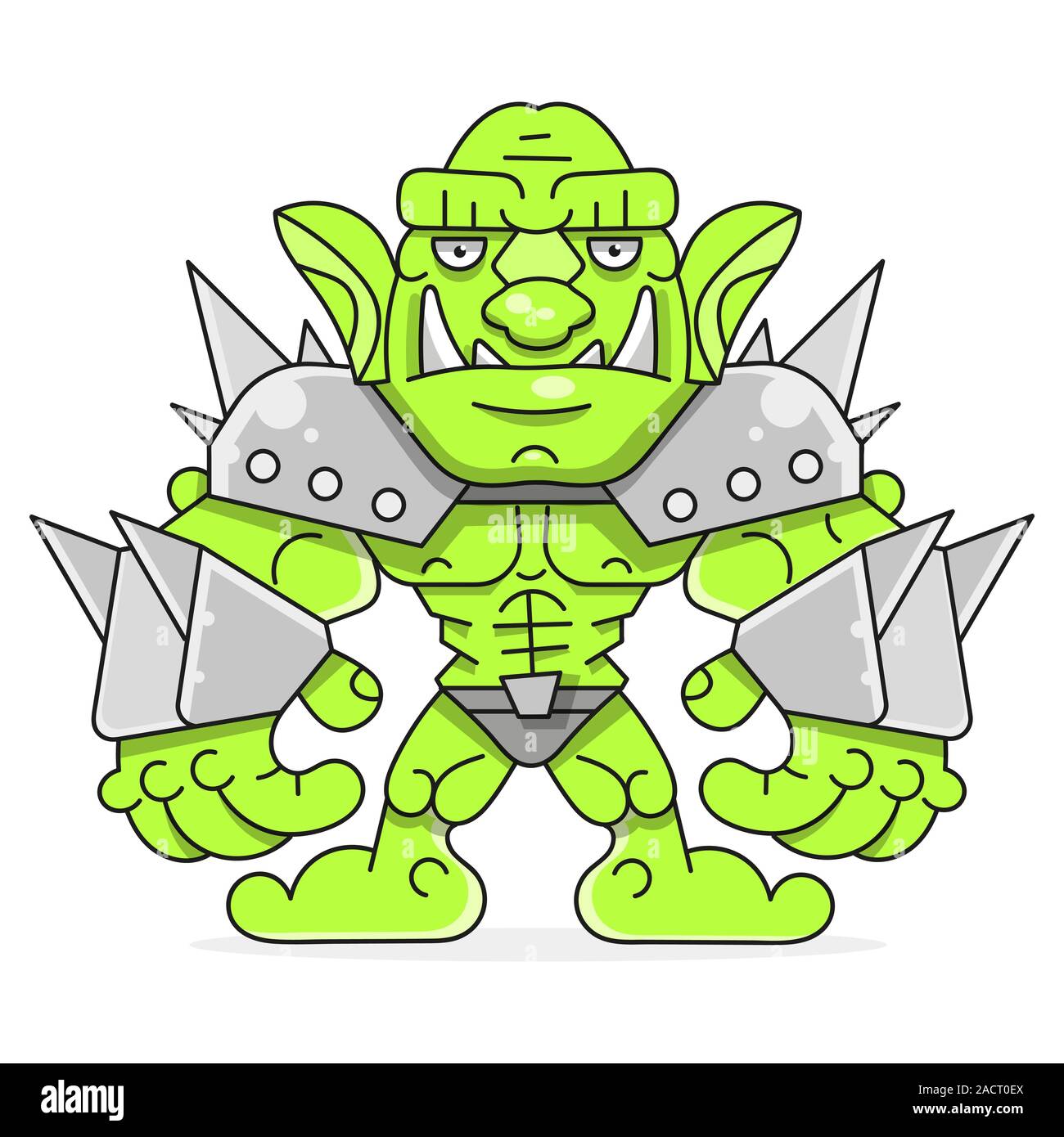 A Cartoon Of A Muscular Orc In Armor.vector Illustration For Kids Stock Vector
