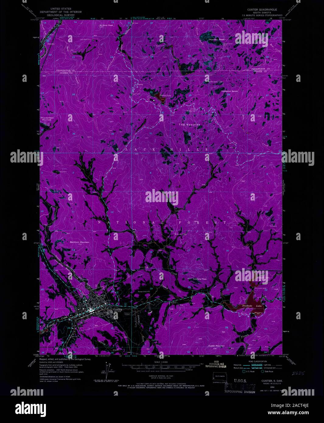 USGS TOPO Map South Dakota SD Custer 343018 1954 24000 Inverted ...