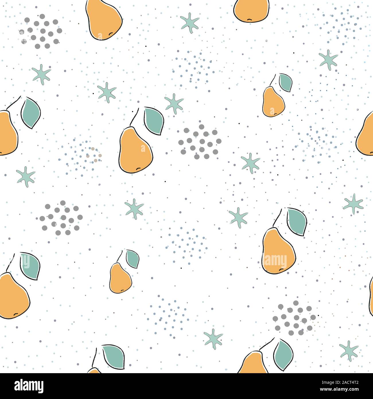 Seamless Pattern with Cute Pears.  Scandinavian Style. Stock Vector