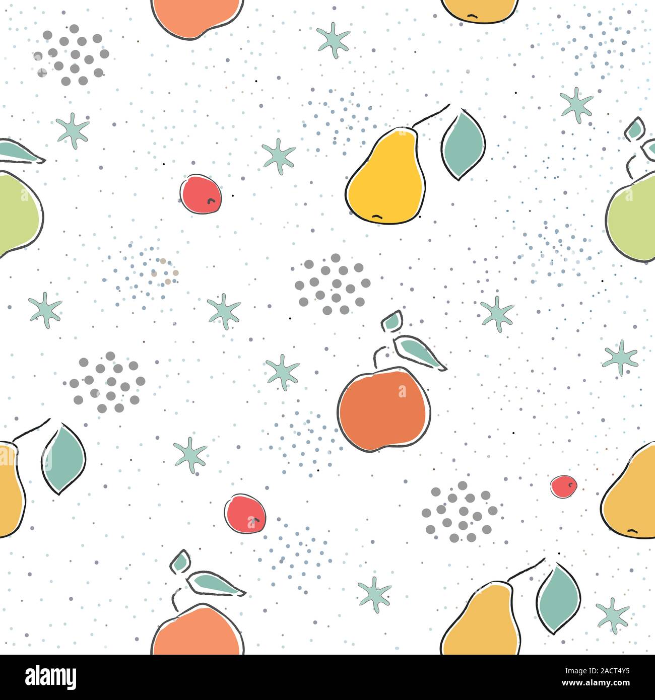 Cute Background with pears, apples and dots. Stock Vector