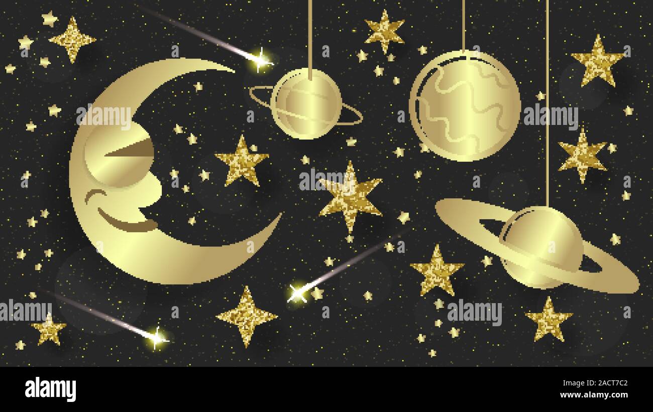 Golden Moon Symbol Icon Design Element, Illustration For Logo, Banner