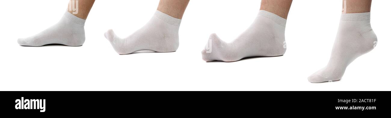 Collage feet in white socks. Stock Photo