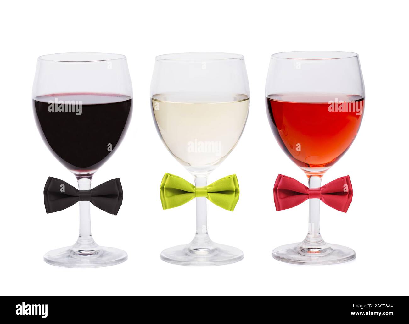 Three glasses of wine and bow tie. Stock Photo