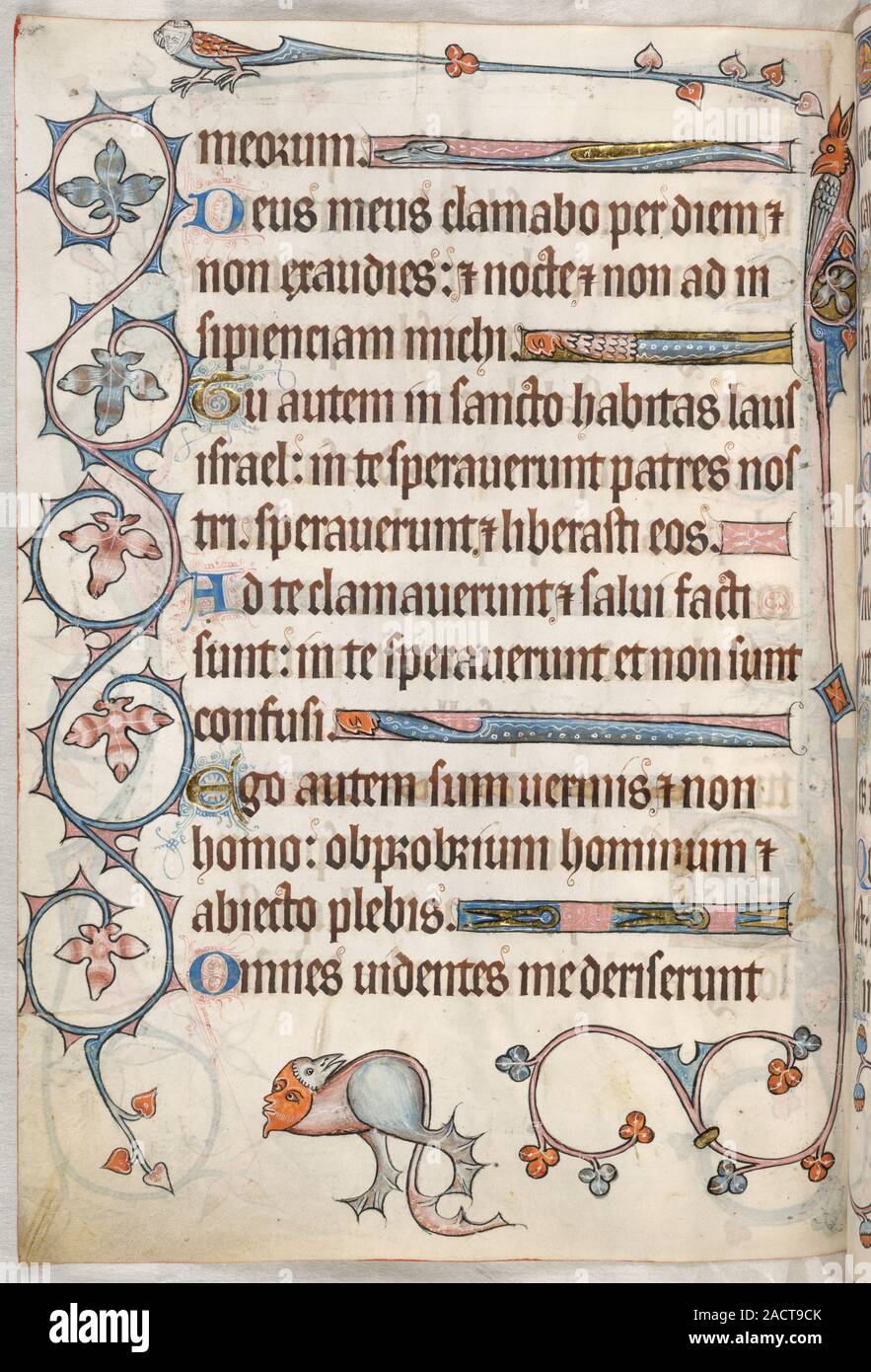 Psalm 21; grotesques, Whole folio Psalm 21. Border decoration with grotesques Image taken from Luttrell Psalter. Originally published in England East Stock Photo