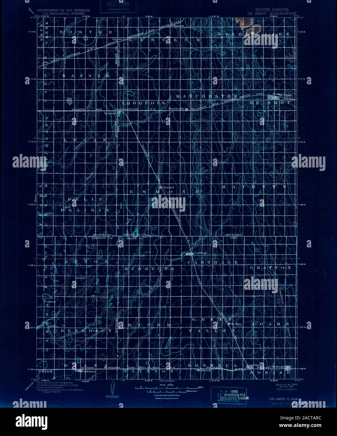 USGS TOPO Map South Dakota SD De Smet 344757 1899 125000 Inverted
