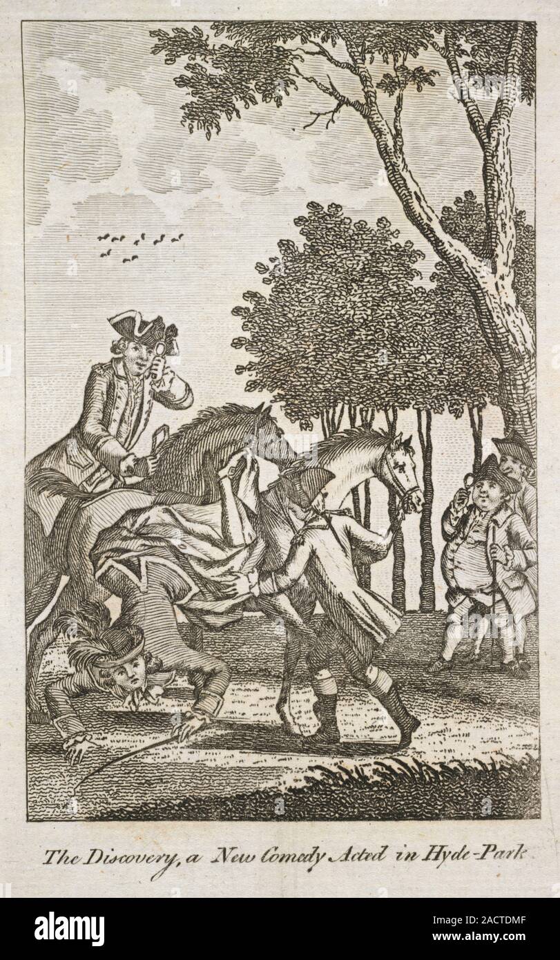 The Discovery, a new comedy acted in Hyde Park. Image taken from The Rambler's Magazine; or, the Annals of gallantry, glee, pleasure, and the bon ton, Stock Photo