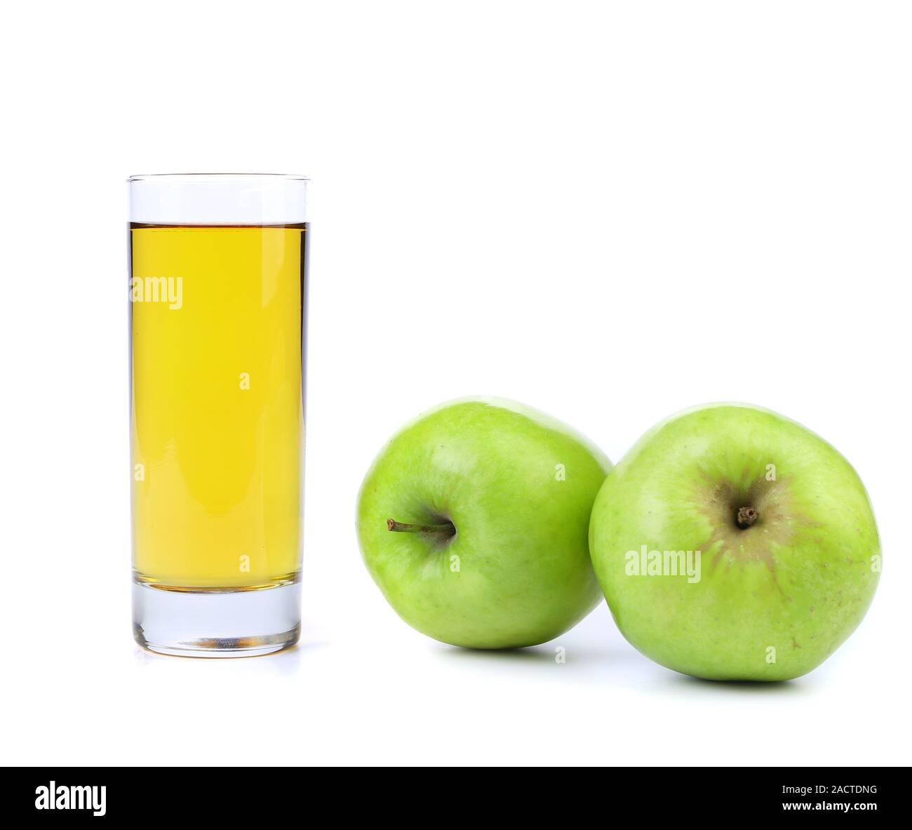 Green apples and juice on white Stock Photo