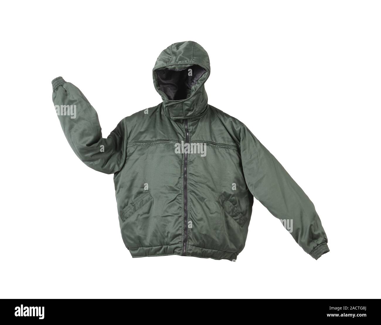 Gray male working jacket with hood. Stock Photo
