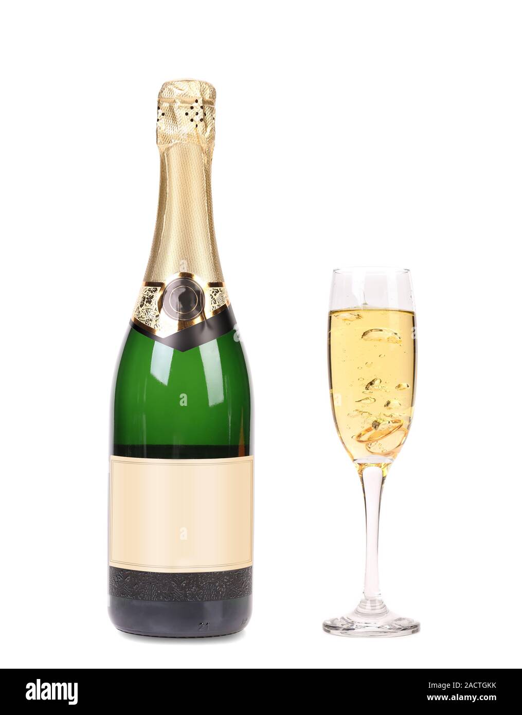 Bottle of champagne and full glass. Stock Photo