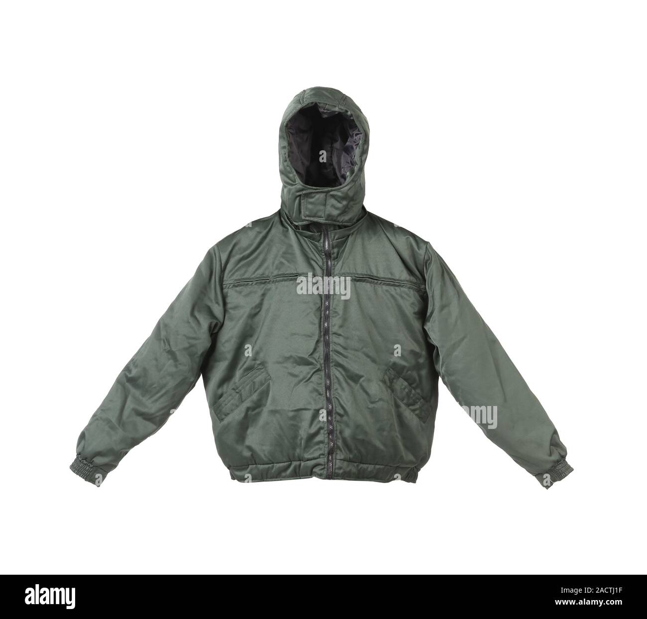 Gray male working jacket with hood. Stock Photo