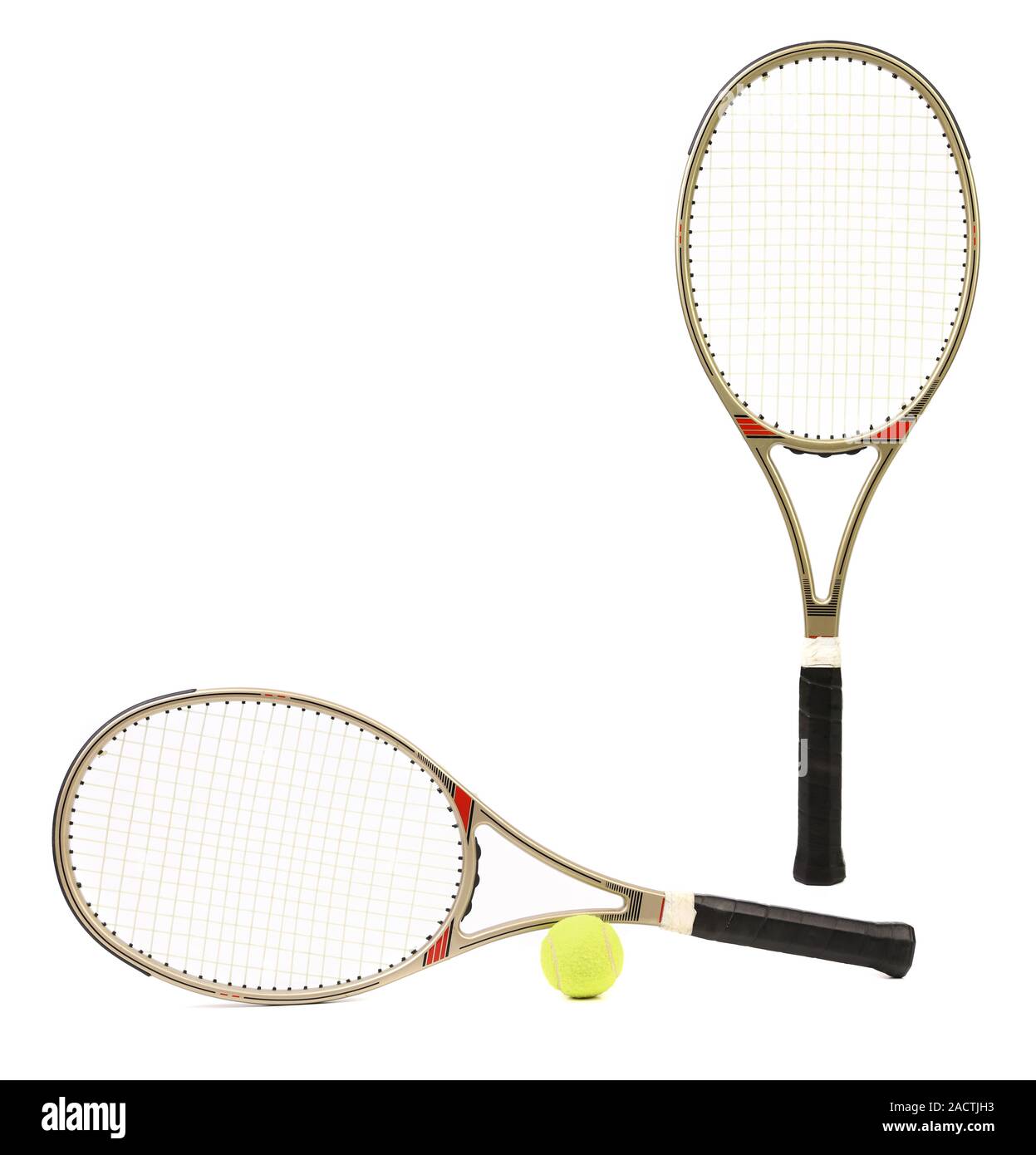 Two sport tennis rackets and yellow ball. Stock Photo