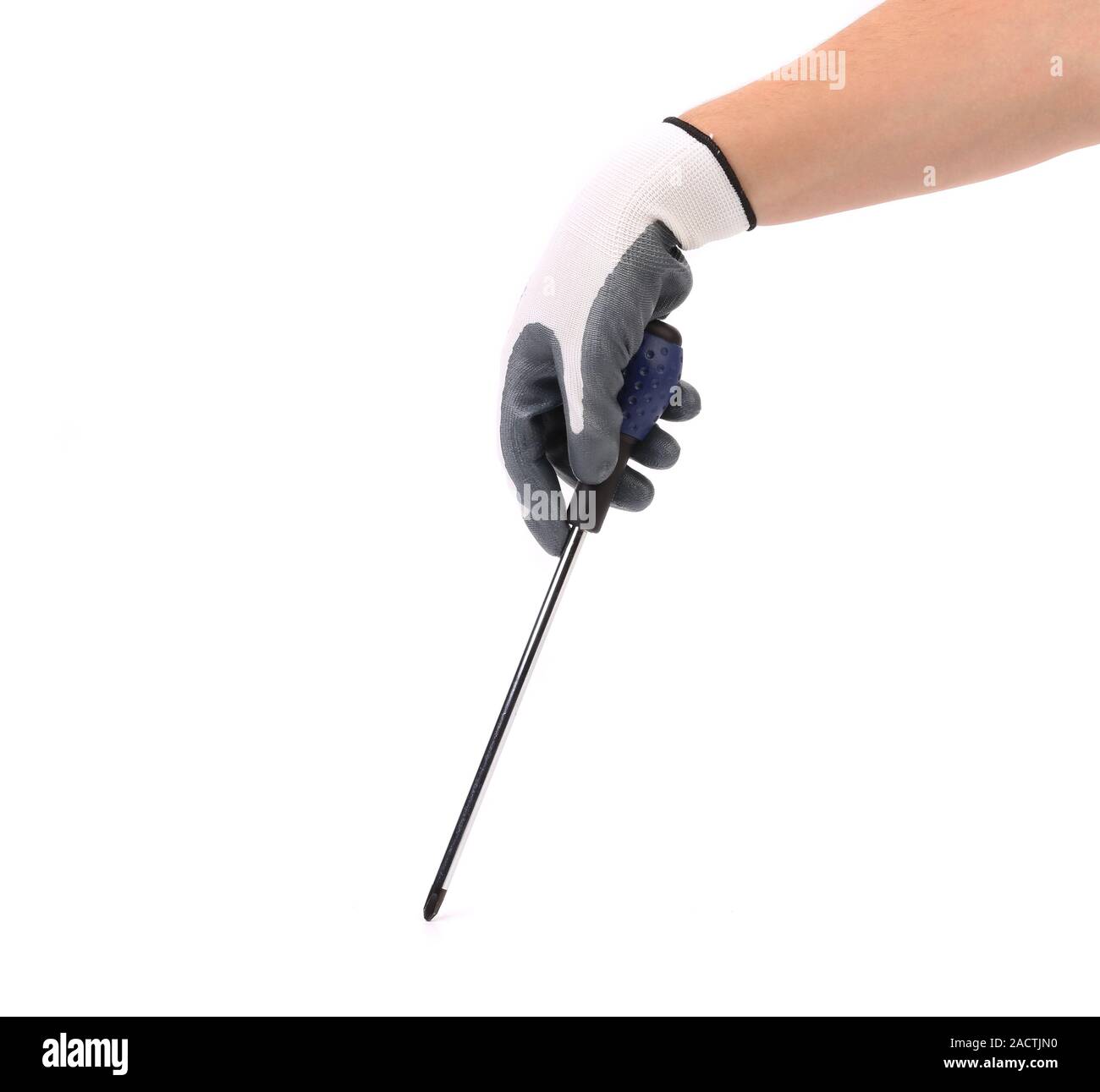 Hand in glove holding screwdriver. Stock Photo