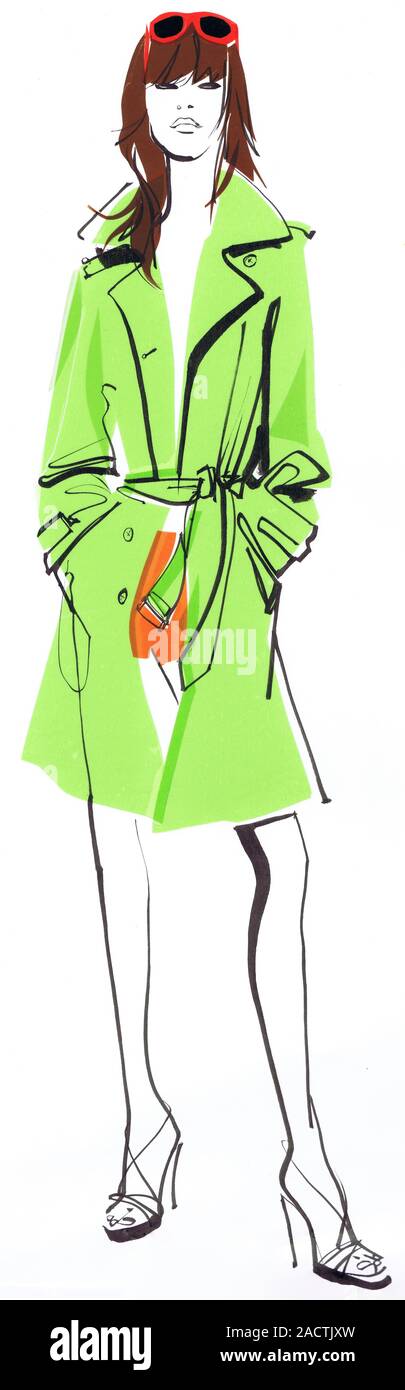 Portrait of young woman in green coat Stock Photo