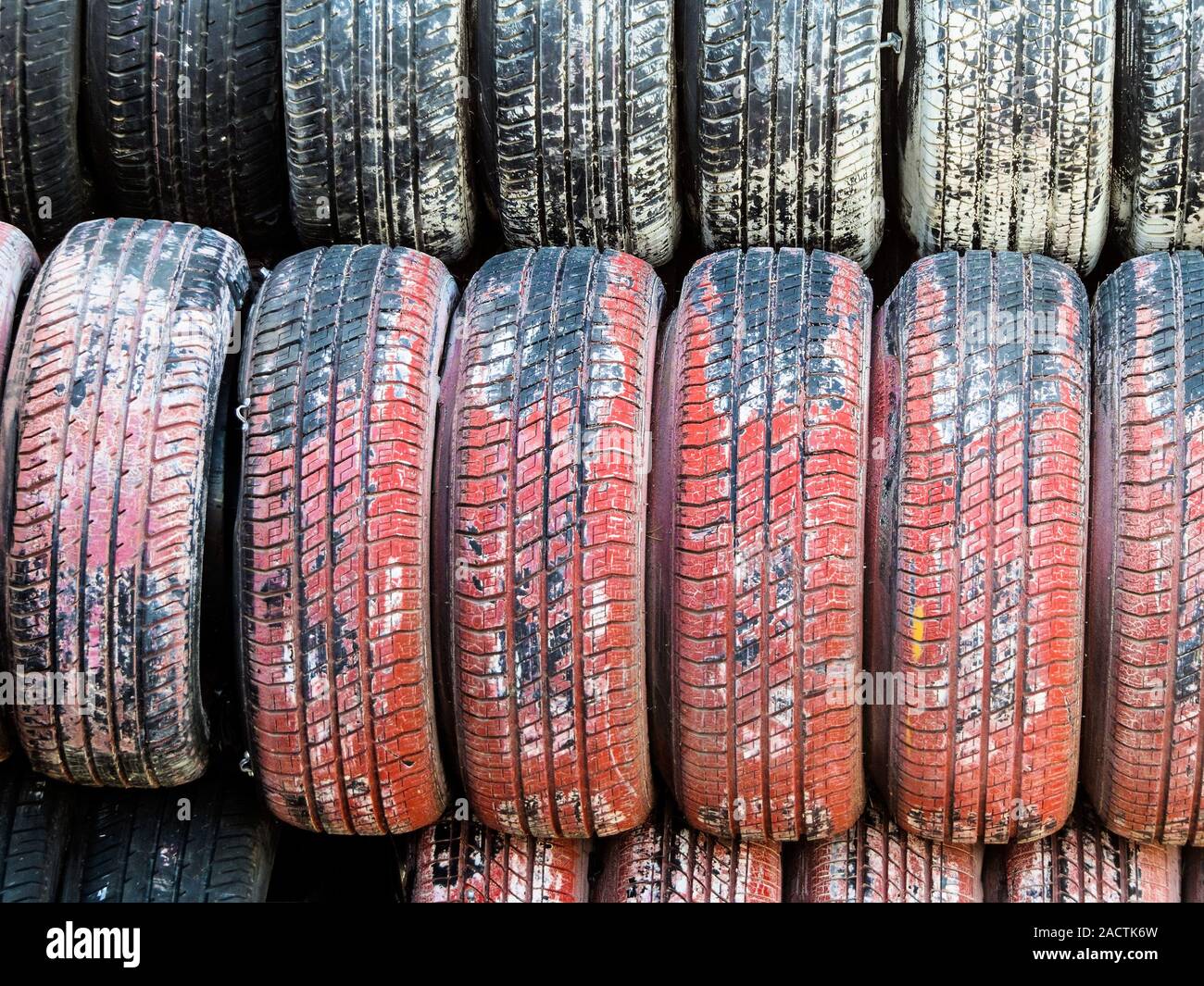 Stack of worn car tires Stock Photo