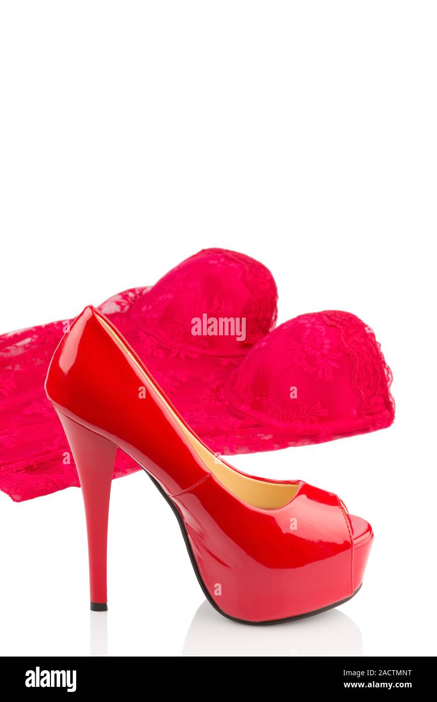 Red high heels and underwear Stock Photo