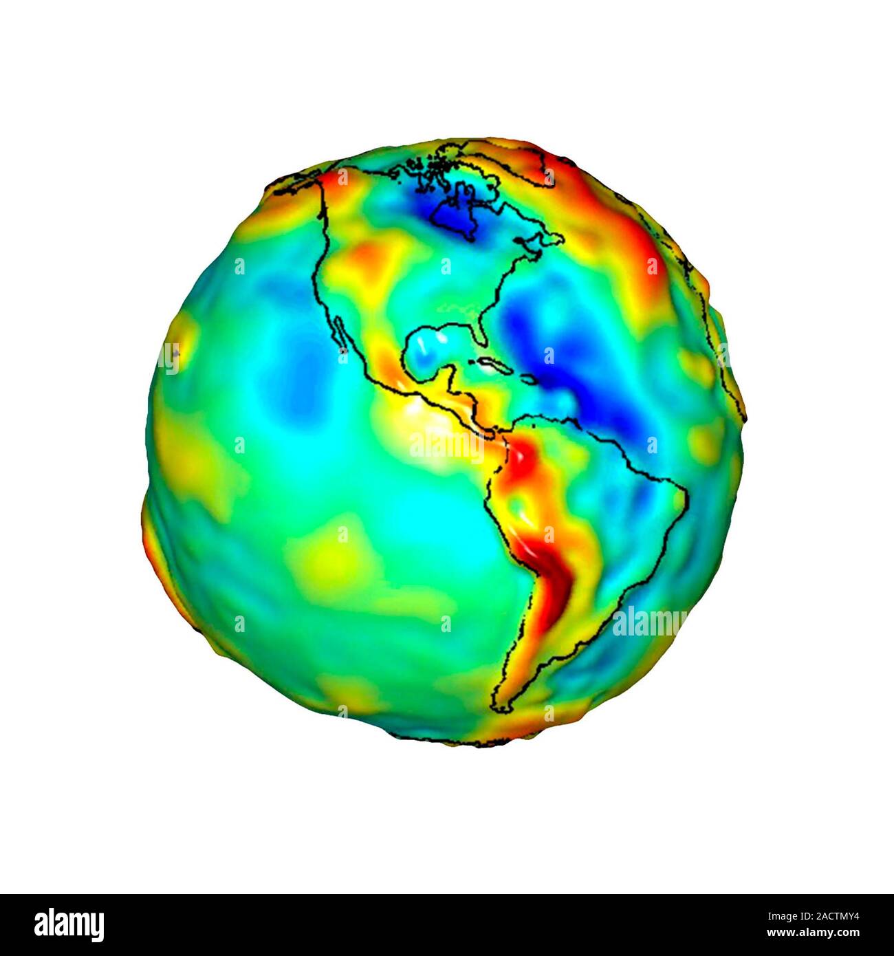 Gravity map of Earth. Computer model showing the variation of the Earth ...