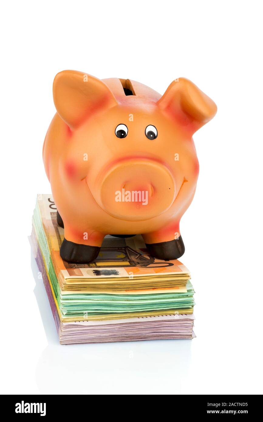 Piggy bank on banknotes Stock Photo