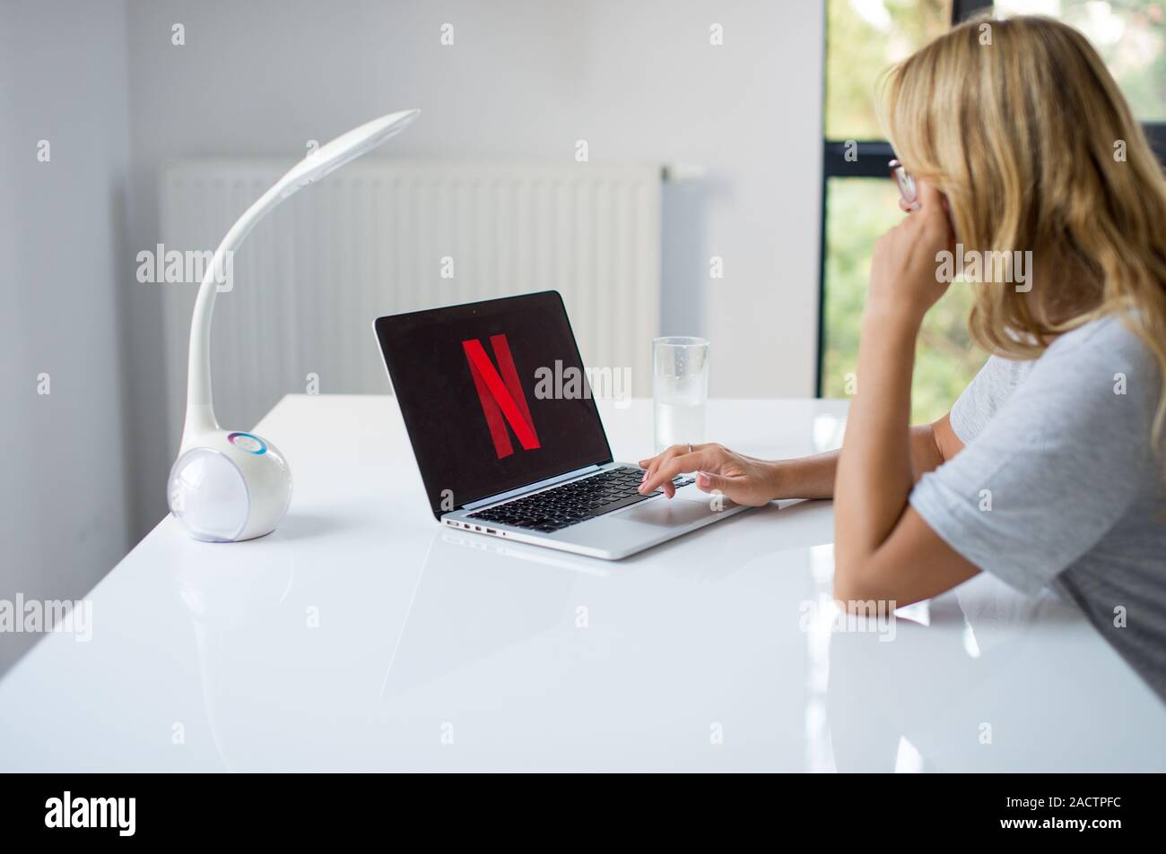 Netflix logo on computer monitor, Netflix-Logo auf Computermonitor