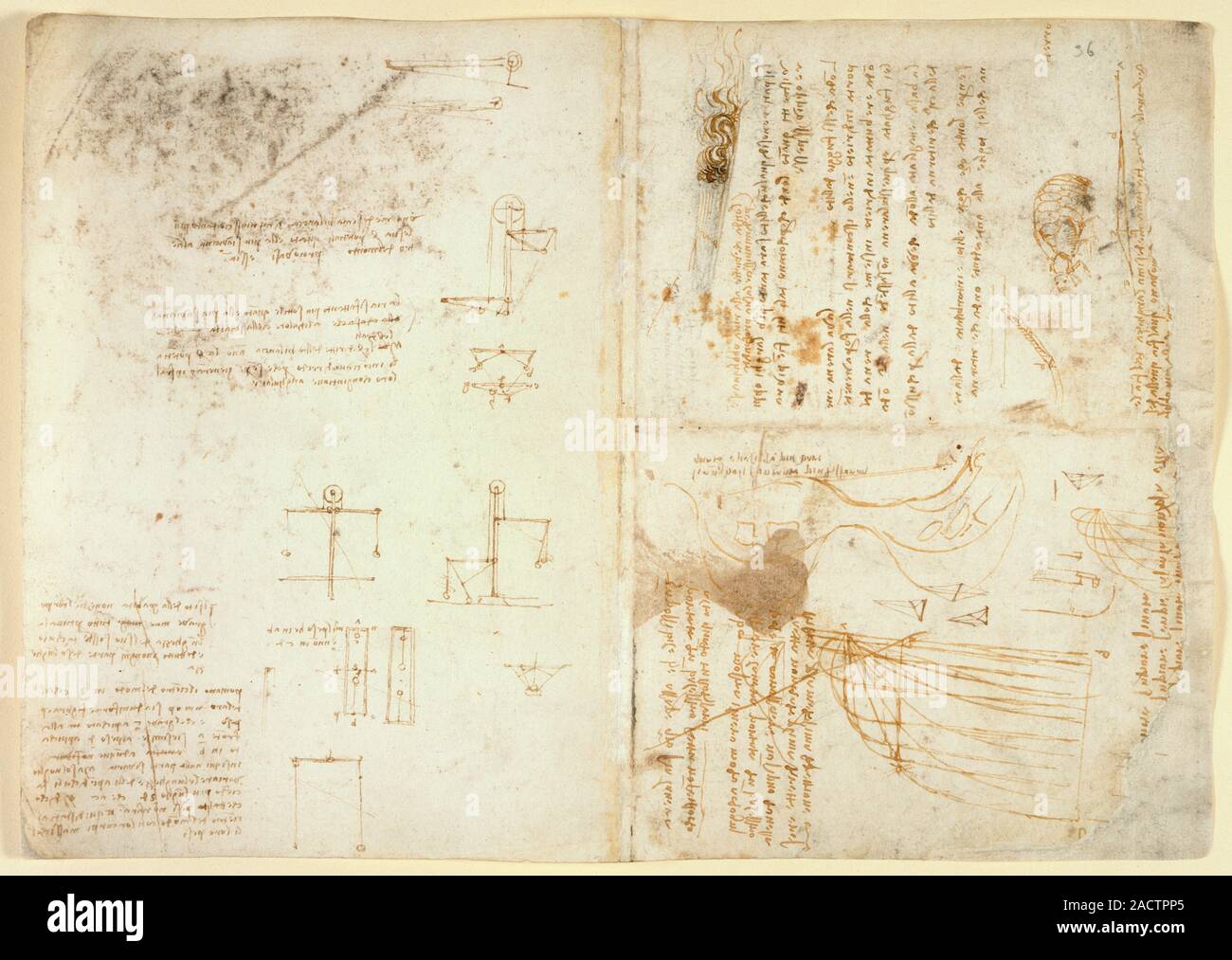 Drawings by Leonardo Da Vinci on on the mechanical powers and forces