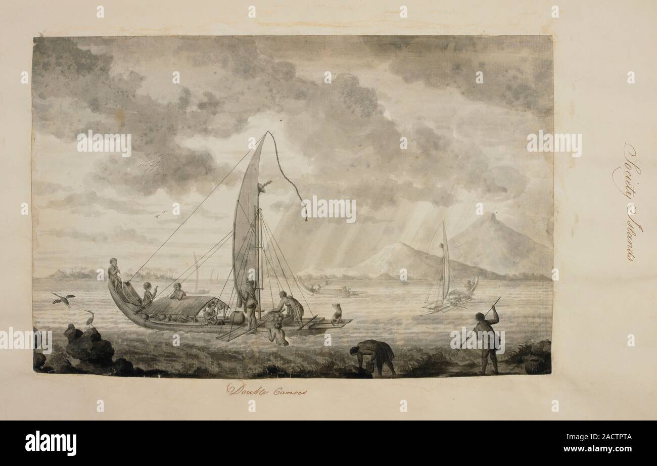 Captain Cook's first voyage of exploration. A small native boat with ...