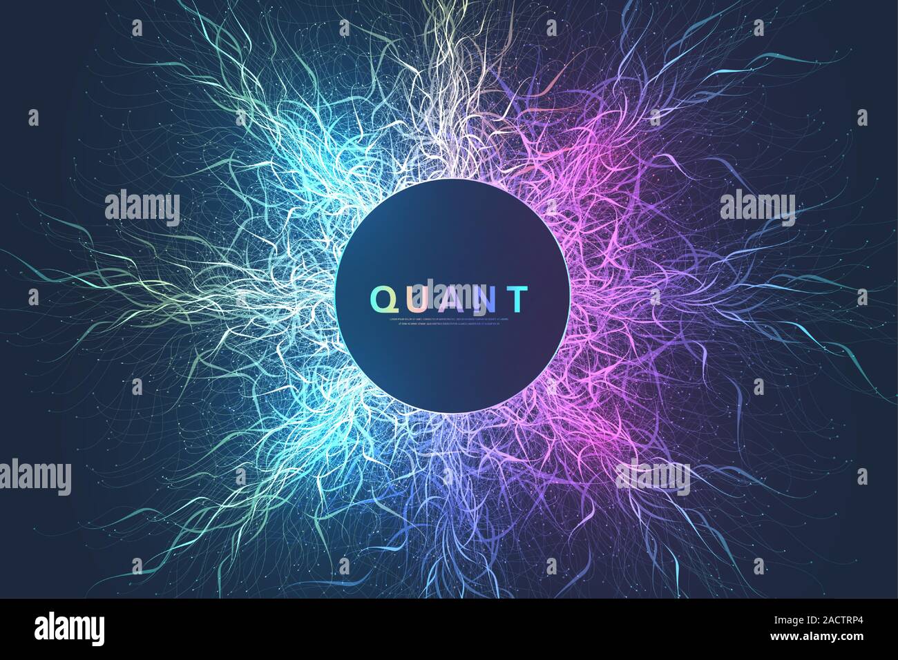 Quantum computer technology concept. Deep learning artificial intelligence. Big data algorithms visualization for business, science, technology. Waves Stock Vector