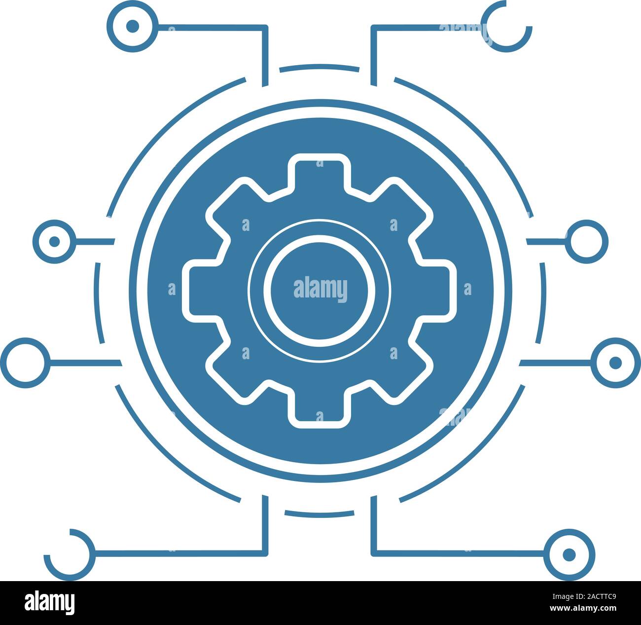 Settings flat linear long shadow icon. Cogwheel in microchip pathways. Cyber technology. Vector line symbol Stock Vector