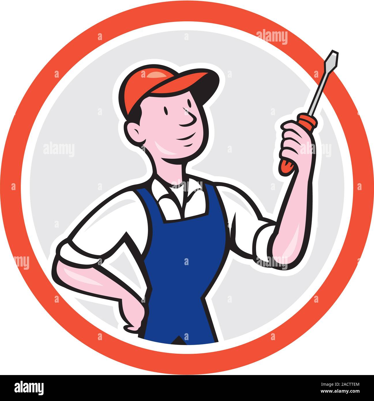 Electrician Standing Screwdriver Circle Cartoon Stock Photo Alamy