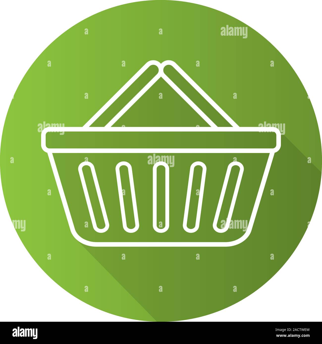Supermarket shopping basket flat linear long shadow icon. Vector line ...