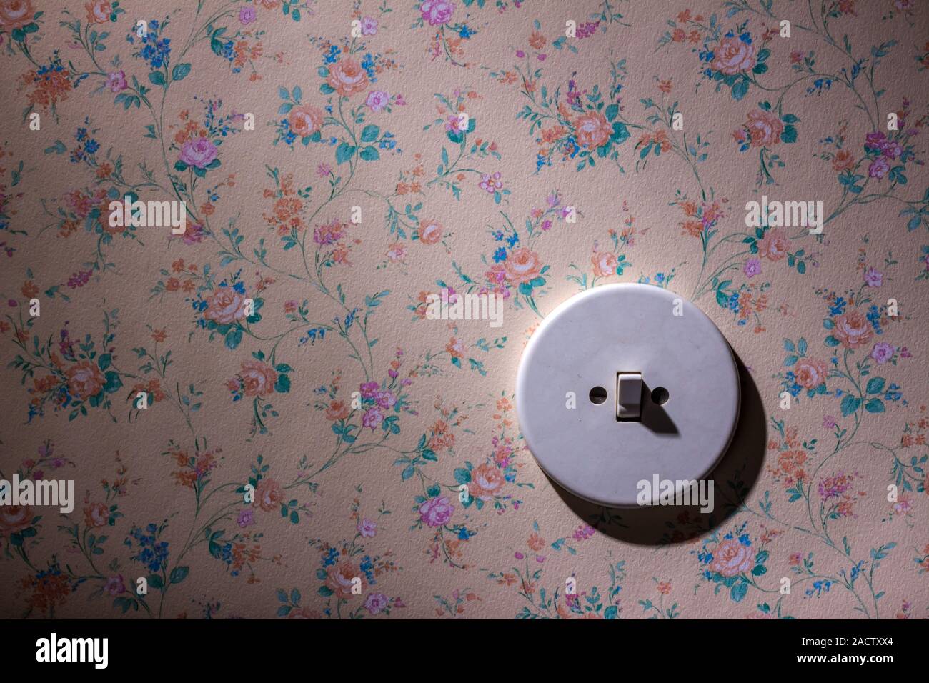 Old wallpaper with light switch Stock Photo - Alamy