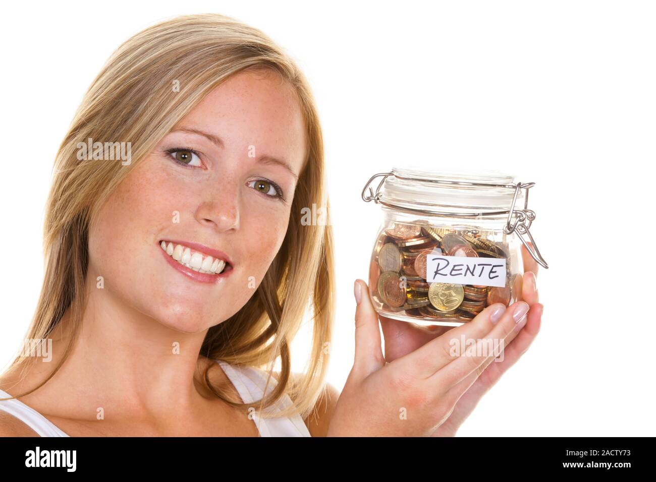 young woman saving money Stock Photo