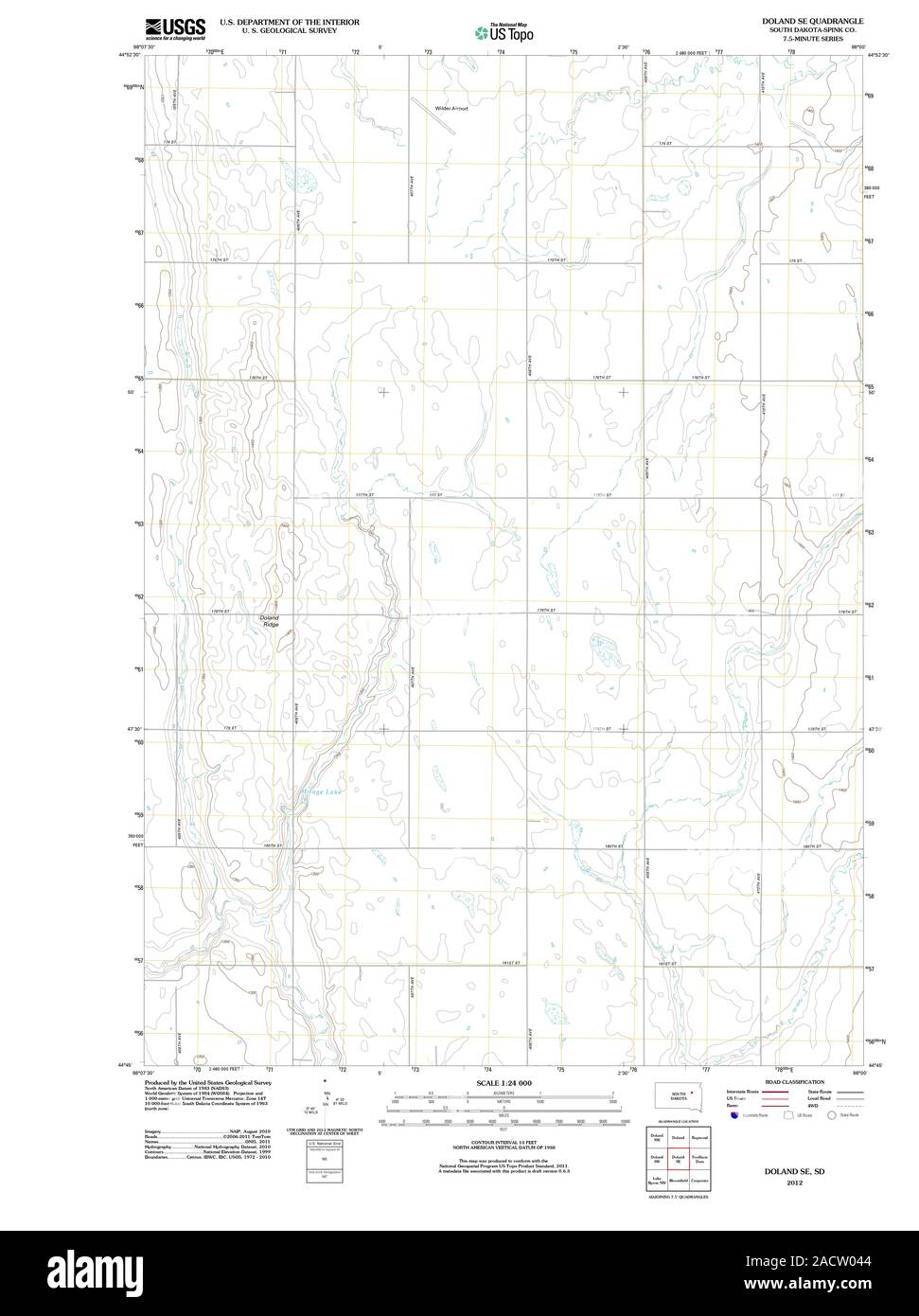 USGS TOPO Map South Dakota SD Doland SE 20120619 TM Restoration Stock Photo