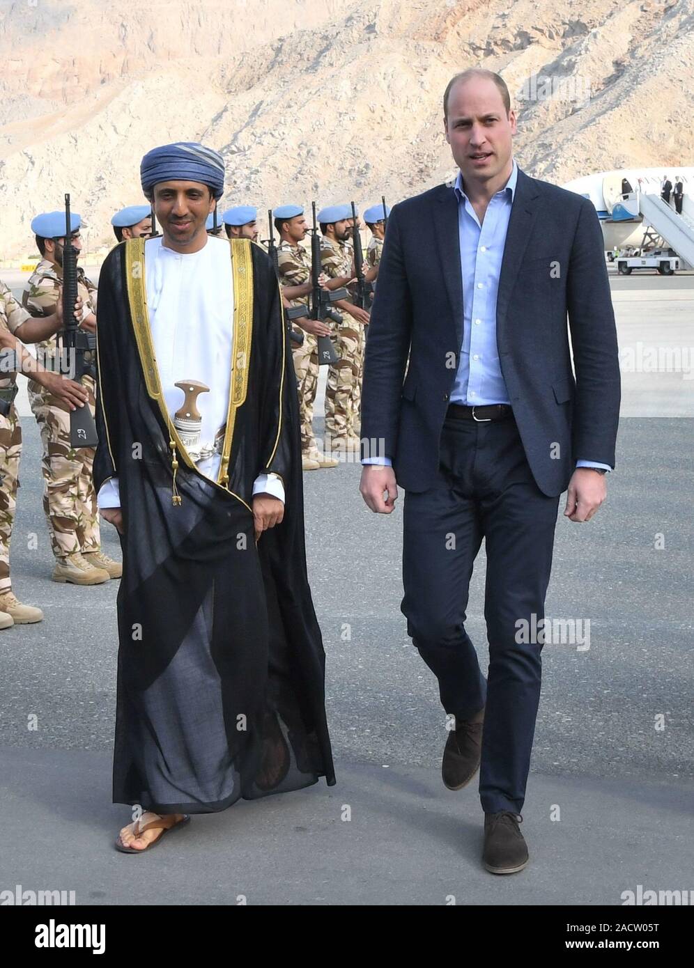 The Duke of Cambridge arrives at Khasab Airport, Oman, as part of his tour of Kuwait and Oman. Stock Photo